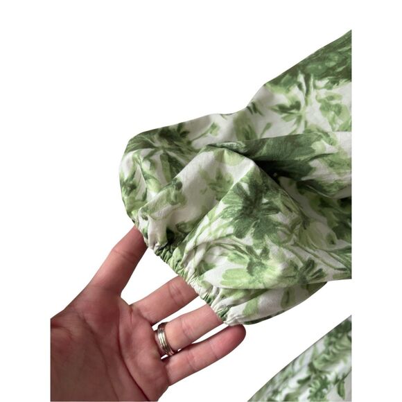 Abercrombie & Fitch Emerson Ruched Floral Mini Dress size M Cream Green - Picture 9 of 10